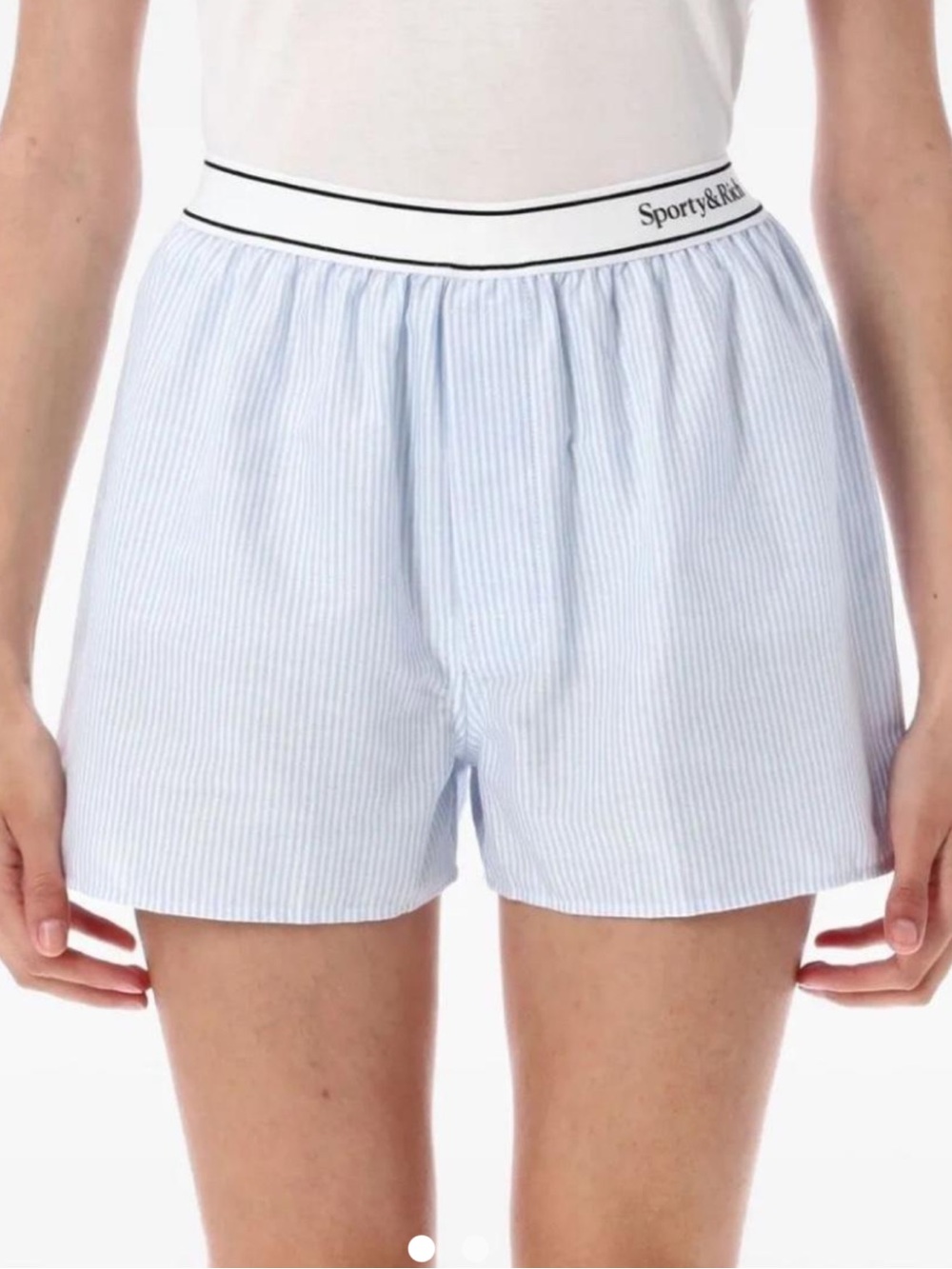Sporty & Rich Light Blue Pinstripe Cotton Sleep Shorts L